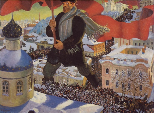 Kustodiev: The Bolshevik (bilden från wikimedia)