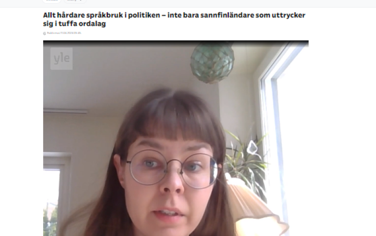 Kristiina Savola i skärmdump, nyhetsartikel på Svenska Yle